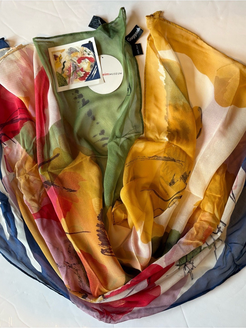 Guggenheim Museum Colorful Artist Abstract Watercolor Floral Silk Wrap Scarf - Picture 5 of 13